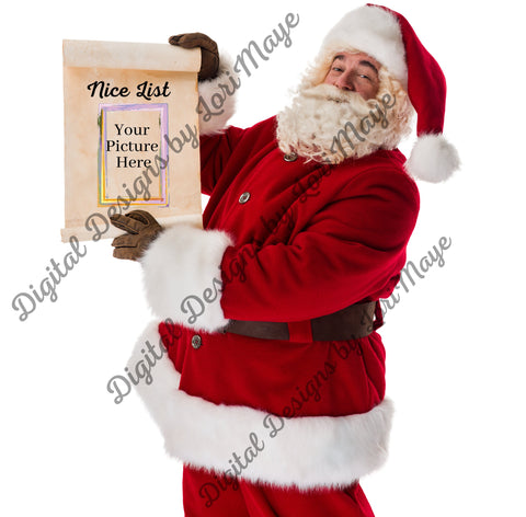 Digital Background Template - Virtual Santa Claus - Santa Naughty Nice Classic Christmas Gold Picture Frame - Add Your Own Backdrop and Pic - Loved by Lori Maye #
