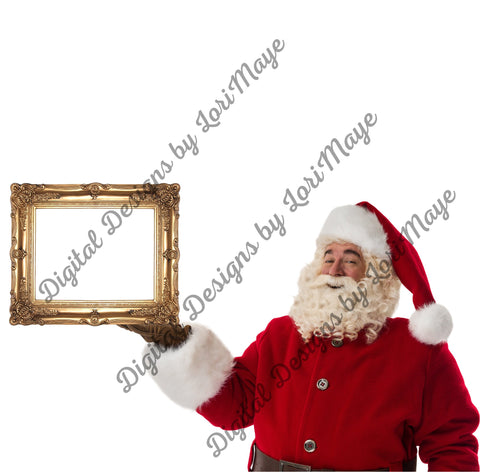 Digital Background Template - Virtual Santa Claus - Santa Holding Classic Christmas Gold Picture Frame - Add Your Own Backdrop and Picture - Loved by Lori Maye #