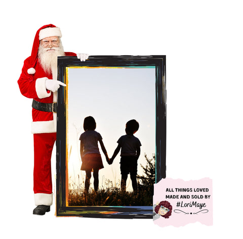 Digital Santa Background Template - Virtual Santa Claus - Santa Peeking Classic Christmas Picture Frames - Add Your Own Backdrop and Picture - Loved by Lori Maye #