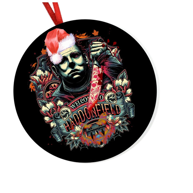 Ornament Horror Movie Christmas, Round Ornament - Scream – Horror Christmas Ornaments - Friday the 13th Chucky Scary Santa Hat SSkellington - Loved by Lori Maye #
